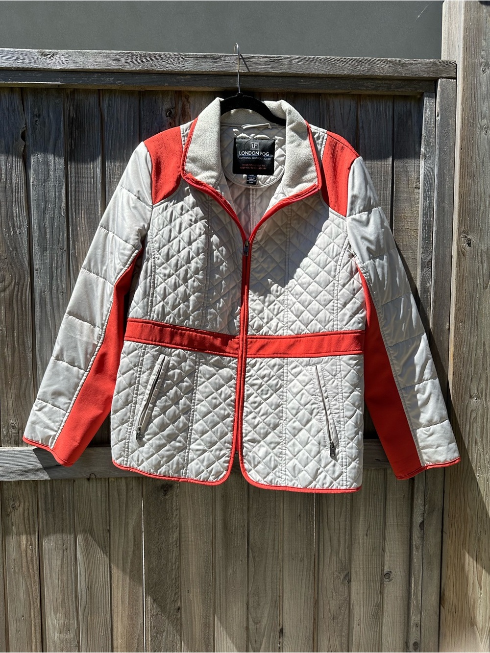 London Fog Quilted Cream Jacket with Coral Trim